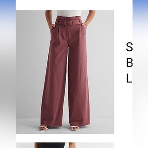 Super high waisted belted paper bag wide leg pant